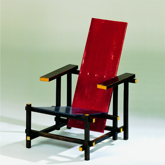 Rood-blauwe stoel Rietveld - Designstoelen.org